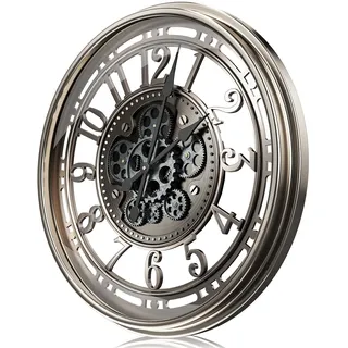 TOKTEKK Moving Gears Wanduhr, 53,5 cm, große Wanduhr, modern, Metall, leise, dekorative Uhren, rustikal, einzigartig, Vintage, industrielle Steampunk-Uhr für Wohnzimmer, Dekoration, Zuhause