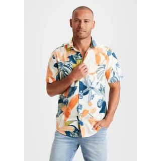 Hawaiihemd BEACHTIME Gr. L (41/42), N-Gr, beige (creme, bedruckt) Herren Hemden Kurzarm mit Kentkragen, Freizeithemd Blätterprint aus reiner Baumwolle