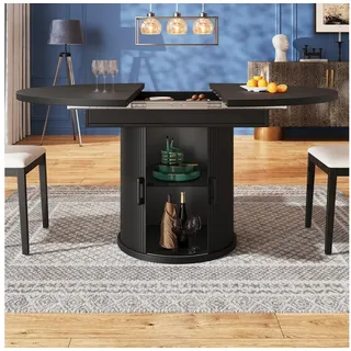 STILVORA Esstisch Küchentisch mit ausziehbare Tischplatte,Esszimmertisch für 6 Personen (Esstisch Walnuss/Schwarz – Rund bis Oval 118-158 cm)