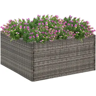 FENLAX Blumenbeet aus PE-Rattan 80x80x40 cm Grau Pflanzkübel Pflanzenkasten Pflanzenbeet Hochbeete Terrasse Hochbeet Balkon Hochbeet für Gemüse Hochbett Garten Hochbeet Rattan