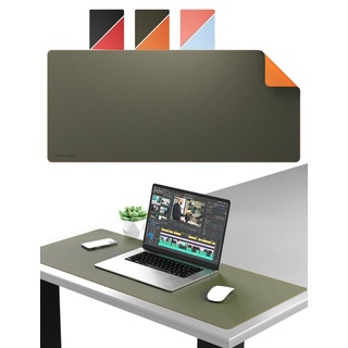Massini Schreibtischunterlage Edles Mauspad Lederoptik Design XXL vernähte Kanten, doppelseitig grün|orange