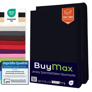 Buymax Spannbettlaken 70x140cm Doppelpack 100% Baumwolle Kinderbett Spannbetttuch Baby Bettlaken Jersey, Matratzenhöhe bis 15 cm, Farbe Schwarz