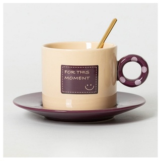 Dekorative Kaffeeservice Keramik-Kaffeebecher, Kunst-Kaffeebecher-Set, Vintage-Stil (1-tlg), Teetasse mit Untertassen und Löffel, Ceramic Teetasse Set lila