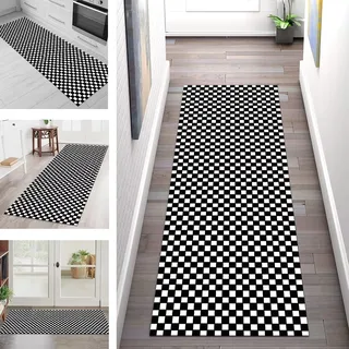 Teppich Läufer Lang Küche Flur Teppichläufer Rutschfest Waschbar Küchenläufer Teppichmatten Schwarz Weiß Schmutzfangmatte 40X100CM Meterware Flurteppich Wohnzimmer Schlafzimmer Küchenteppich