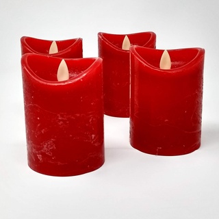 ToCi LED Kerzen Rot Ø 7,5 x 10 cm - 4er Set flammenlose Echtwachs-Kerzen - mit beweglicher Flamme und Timer - Adventskerzen Grablicher