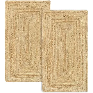 HAMID 2er-Pack Alhambra Jute-Teppiche Naturfarben, 100% Jutefaser-Teppiche, handgeflochten, Wohnzimmerteppiche, Esszimmer, Schlafzimmer, Korridore, Naturfarbe (60 x 110 cm) 2 Stück
