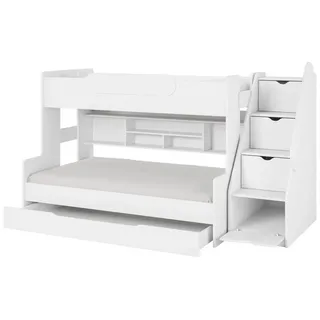 Deine Möbel 24 Funktionsbett SALLY Etagenbett für 2 Kinder mit Treppe Funktionsbett Kinderzimmer (Set, 1 tlg), mit einer großen Schublade, Praktisches Kinderbett mit Schubladen weiß