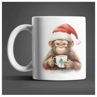 WS-Trend Tasse Süßes Weihnachten X-Mas Äffchen Coffee Kaffeetasse Teetasse, Keramik weiß