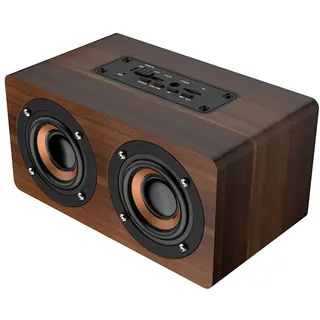 Bluetooth Lautsprecher aus Holz, Retro, Kabellos, Tragbar, mit FM Radio, HiFi, Musik, Clock, Stereo Alarm, Subwoofer Unterstützung, Freihändiges Anrufen Haus Dekoration für Wiedervereinigung, Garten