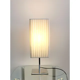 Trango 2022 Design Plissee Tischleuchte in Eckig & Chromfuß *CANNES* Tischlampe mit 1x E27 Lampenfassung Nachttischlampe H: 43cm, Schreibtischleuchte, Leselampe ohne Leuchtmittel