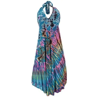 Guru-Shop Midikleid Rückenfreies Unikat Batik Midikleid, Neckholder.. alternative Bekleidung blau