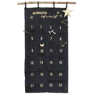PAPIERDRACHEN befüllbarer Adventskalender Adventskalender Wandteppich aus Stoff zum Befüllen-hochwertig bestickt schwarz