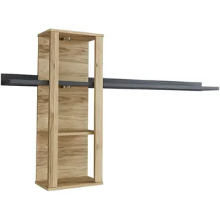Modante Wandregal, Grau, Eiche, Holz, Holzwerkstoff, Asteiche, furniert, massiv, 2 Fächer, 180x104x25 cm, erweiterbar, Beimöbel erhältlich, hängend, Küchen, Küchenmöbel, Küchenregale
