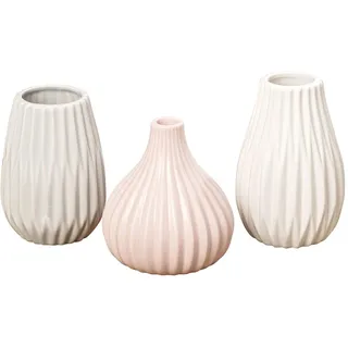 BOLTZE 3 x Vase Wilma Steingut Zylindrisch Glänzend Glasiert Höhe 14 cm Durchmesser 8 cm Farbmix