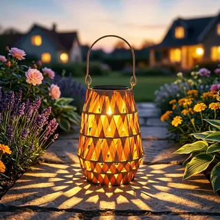 Solar Garten Laterne hängend, wetterfeste Outdoor LED Lampe, handgeflochtene Deko Beleuchtung für Garten, Terrasse & Balkon