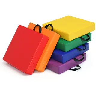 GOPLUS 6er Set Kinder Stuhlkissen, Bodenkissen mit Griff, Sitzkissen aus Kunstleder & Schaumstoff, Pflegeleicht, Rund/Rechteckig, Stapelbar für Leichtes Verstauen, bunt in 6 Farben (Rechteckig)