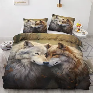 Generisch Wolf Bettwäsche 140x200 Sommer - Wilde Tiere Bettbezug 140x200 3 Teilig, Weiche & Angenehme Mikrofaser Bettbezüge & 2 Kissenbezug 70x90, Bettwäsche-Sets mit Reißverschluss A*-165