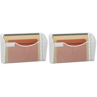 EasyPAG Metall Querformat A4 Zeitschriftenhalter Wand Zeitschriften Wandhalter Aktenablage Dokumentenhalter Hängend Magazin Organizer mit Tag-Platte,Weiß (Packung mit 2)