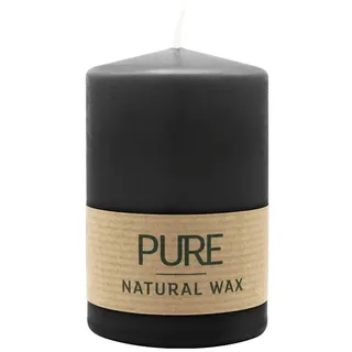 PURE Stumpenkerze Schwarz, 90/60 mm, WENZEL, Brenndauer 25h, plastikfrei, selbstverlöschend