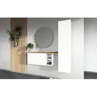 Garderoben-Set BORCHARDT MÖBEL "Toledo, moderne Garderobe mit Spiegel, Schminktisch mit Regalfächern", weiß, matt, wotan, eiche, B:152cm H:140cm T:30cm, Holzwerkstoff, Metall, Spiegelglas, Kastenmöbel-Sets, 152x140cm (BxH), viel Stauraum, Set mit Spiegel, viele Einlegeböden