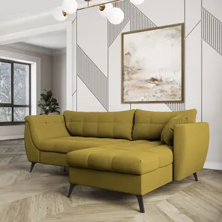 Masseno Ecksofa MOLLIS mit Schlaffunktion L-Form, Sofa mit Bettkasten, Wohnzimmersofa, Couch, Soffa, Bettsofa, Couchgarnitur- Gelb, SORO 40 - Gelb
