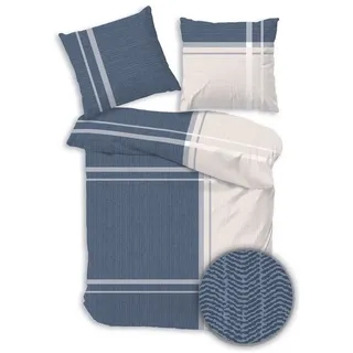 DOBNIG Bettwäsche Flanell, Flanell, 2 teilig, gestreift, blau, creme blau