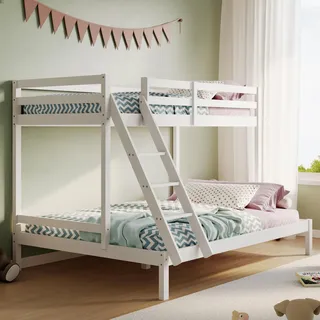 Kids Collective Hochbett, Etagenbett, Hochbett 90x200 | Kinderbett mit großem 140x200 cm Bett unten, EN 747-zertifiziert, stabil & robust | 206x147x145 cm (BxTxH) | Weiß