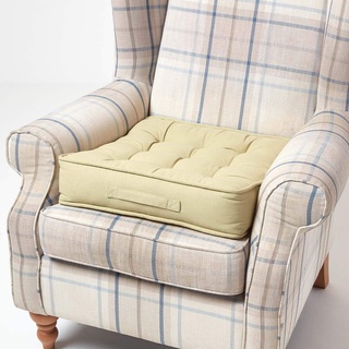 Homescapes Dickes Sitzkissen 50x50 cm hellgrün, 10 cm hohe Sesselauflage/Sitzerhöhung mit Baumwoll-Bezug, festes Bodenkissen mit Tragegriff