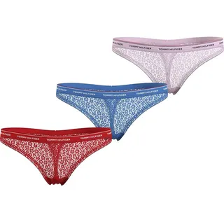 Tommy Hilfiger Damen 3er Pack Strings Premium Essential Tangas, Mehrfarbig (Fierce Red/Blue Spell/Pearly Pink), 1XL - XL