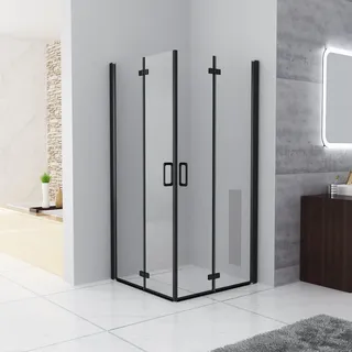 MIQU Duschkabine Eckeinstieg 90x90 cm Falttür Duschwand mit Doppel Faltbar Duschtür Matt Schwarz Rahmen ESG Glas, Drehfalttür komplett Dusche Duschabtrennung Höhe 185cm, ohne Duschtasse