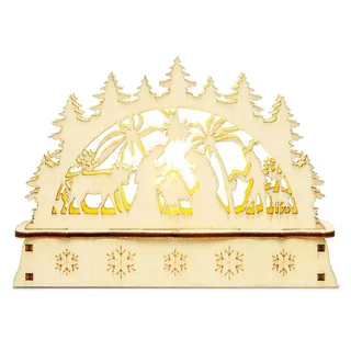 SIKORA LB-MINI Mini Schwibbogen aus Holz mit LED Beleuchtung - Motiv Heilige Familie