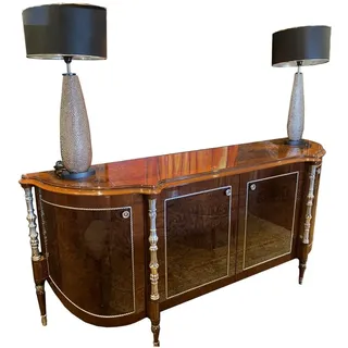Casa Padrino Luxus Barock Sideboard Braun / Silber 240 x 62 x H. 100 cm - Edler Wohnzimmer Schrank mit 4 Türen - Barock Möbel
