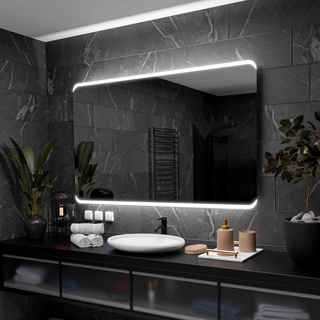 Alasta Modena Badspiegel mit Beleuchtung 120x60 cm - Anpassbarer Bad Spiegel - Ihrer Wahl Kosmetikspiegel mit Beleuchtung und Spiegelheizung - Wählbare Lichtfarbe