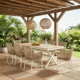 Gartenmöbelset Outdoor Essgruppe mit Tisch 180 x 100 cm und 8 Stühlen Weiß/Beige