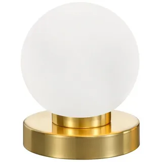 Reality Leuchten LED Nachttischlampe touch Kugel-Lampe, Höhe 15cm, dimmbar, LED wechselbar, Warmweiß, kleine Tischlampe mit Glas-Kugel, Tischleuchte inkl. E14 LED goldfarben