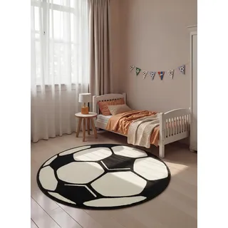 HANSE HOME Fußball Kinderteppich Ø 100 cm Schwarz/Weiß