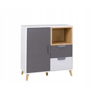 Deine Möbel 24 Kommode JUSTIN 9 Kinderkommode Jugendkommode Sideboard 80 cm breit (Set, 2 St., für Jugendzimmer Kinderzimmer Schlafzimmer Wohnzimmer), in Weiß Matt / Graphit / Grau / Eiche Scandi Still grau