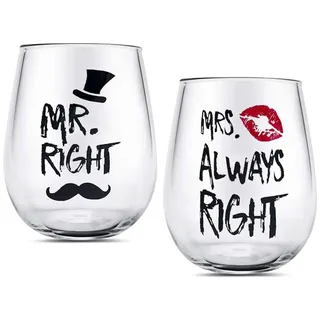 Paar Gläser für Brautpaare Mr Right and Mrs Always Right Weingläser Set für Paare Hochzeitsgeschenke für Brautpaar Weingläser Geschenke für Paar Sektgläser Hochzeit Jahrestag Weihnachten Valentinstag