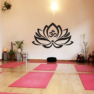 Wand-Tattoo Lotus-Blume mit Om-Zeichen, Yoga, Vinyl, Mandala-Kunst, Vinyl, schwarz, 35"h x57"w