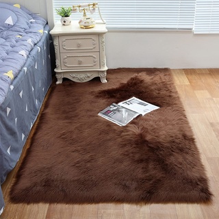 ZFHTAO Shaggy Kunstfell Schaffell Vorleger oder Matte Lammfell-Teppich Kunstfell Schaffell Imitat Flauschig Lange Gemütliches Schaffell Bettvorleger Verschiedene Größen - Brown 70x90cm