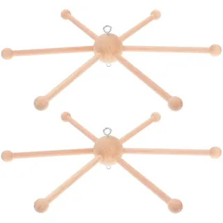 Holz Mobile Hängerahmen 2 Stück Braun mit Sechs Beinen | Runde Kugelform, Einzelne Glocken an Jedem Arm, Modernes Japanisches Design für Kinderzimmer und Teestube