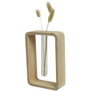 MARELIDA Deko Vase mit Reagenzglas Blumenvase Holzvase Tischvase H: 18cm braun