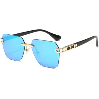 Long Keeper Mode Sonnenbrille Randlos Herren Damen Hexagonal Vintage Sonnenbrille Quadratisch Retro Eckige randlose Brille Unisex UV400 - Einheitsgröße