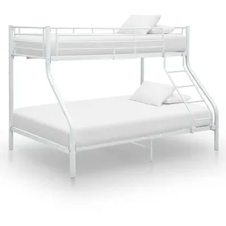 Festnight Etagenbettgestell Metall Etagenbett 3 Personen Stockbett Weiß Etagenbett Jugend Hochbett Erwachsene Bettrahmen Bettgestell Metallbett Doppelstockbett Schlafzimmerbett 140x200 cm/90x200 cm
