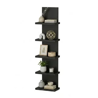 MARAND Wandregal Schmal 25x100x17 cm (BxHxT), Hängeregal 5 Ablagen, Bücherregal Modern für Wohnzimmer, Kinderzimmer, Flur, Küche, Wandregal Schwarz