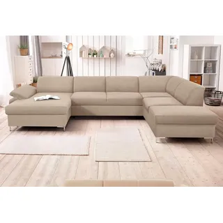 DOMO collection Wohnlandschaft Santana mit viel Platz, komfortabel, moderner Fuß, bequeme Armlehne, wahlweise mit Bettfunktion, U-Form beige