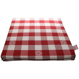 Sitzkissen Karo mit Edelweiß in Rot | 1 Stück Stuhlkissen komplett mit Schaumstoff-Füllung 35 x 38 x 3,5 cm | passende Landhaus-Serie - langlebig, rot-weiß kariert aus Webstoff mit Reißverschluss
