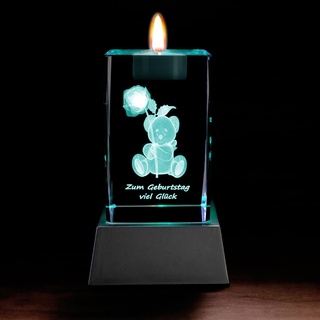 Kaltner Präsente Stimmungslicht LED Kerze/Kristall Glasblock / 3D-Laser-Gravur Teelichthalter Glückwunschkarte Geburtstagskarte/Zum Geburtstag viel Glück