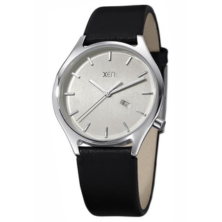 XEN Herrenuhr schwarz XQ0247 Wasserdicht 50m Armband Leder mit Uhrenbox