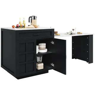 kowdom Kücheninsel Ausziehbarer Bartisch 133-202 cm, mit Schubladen & Fächern, (Bartisch), Bartisch, ausziehbar, 133-202 cm, mit Stauraum, 2-6 Personen schwarz